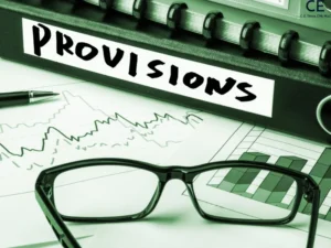 Binder, line graph, and glasses illustrating tax provision blog post